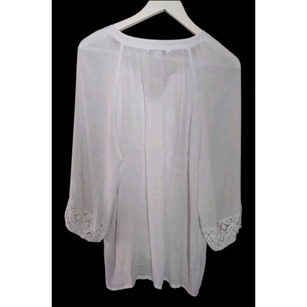 Womens Semi-Sheer Blouse Asymmetric Lace Accent Casual Event Flowy Size L White - Picture 4 of 4